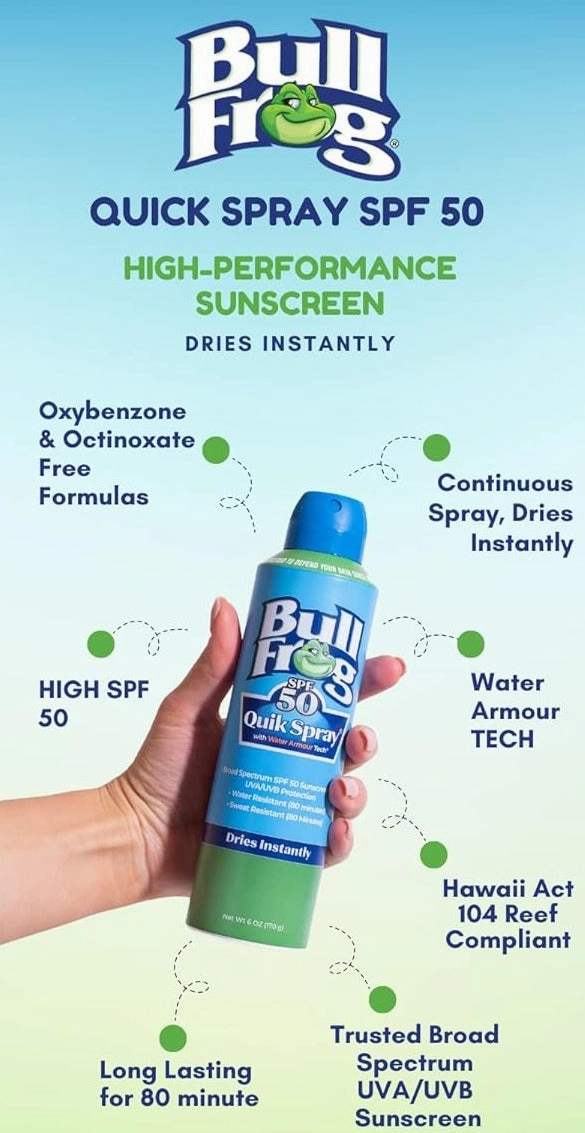 Bullfrog Quik Spray Sunscreen SPF 50 Broad Spectrum UVA/UVB