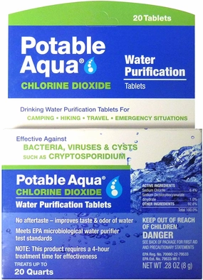Chlorine Dioxide Water Purification Tablets - 20 Pack