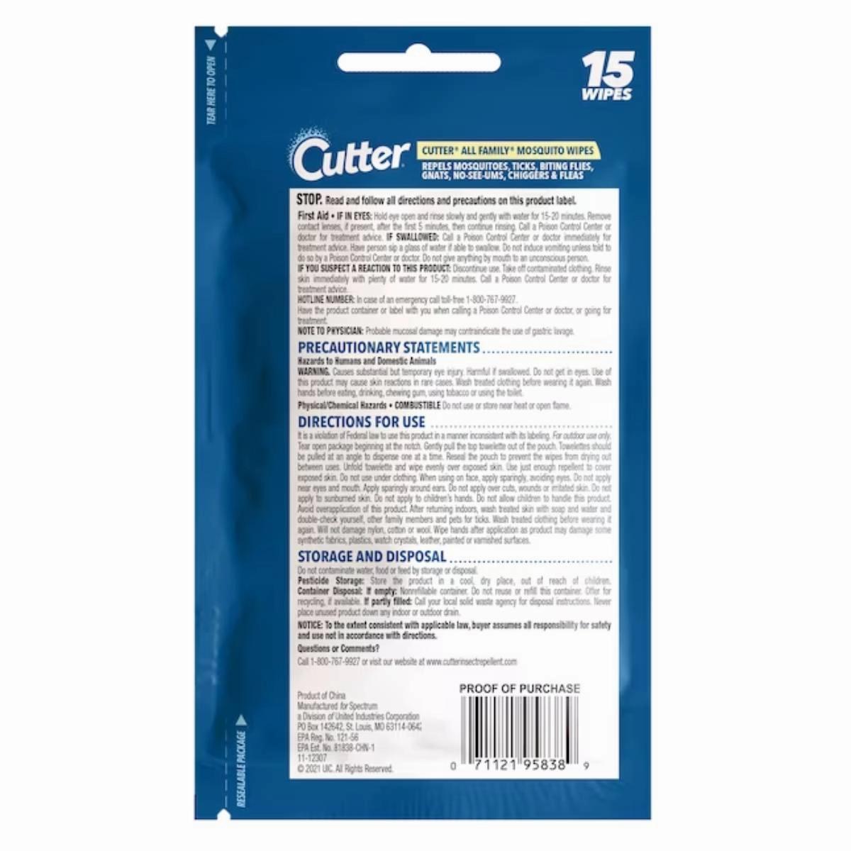 Cutter All Family Mosquito Wipes