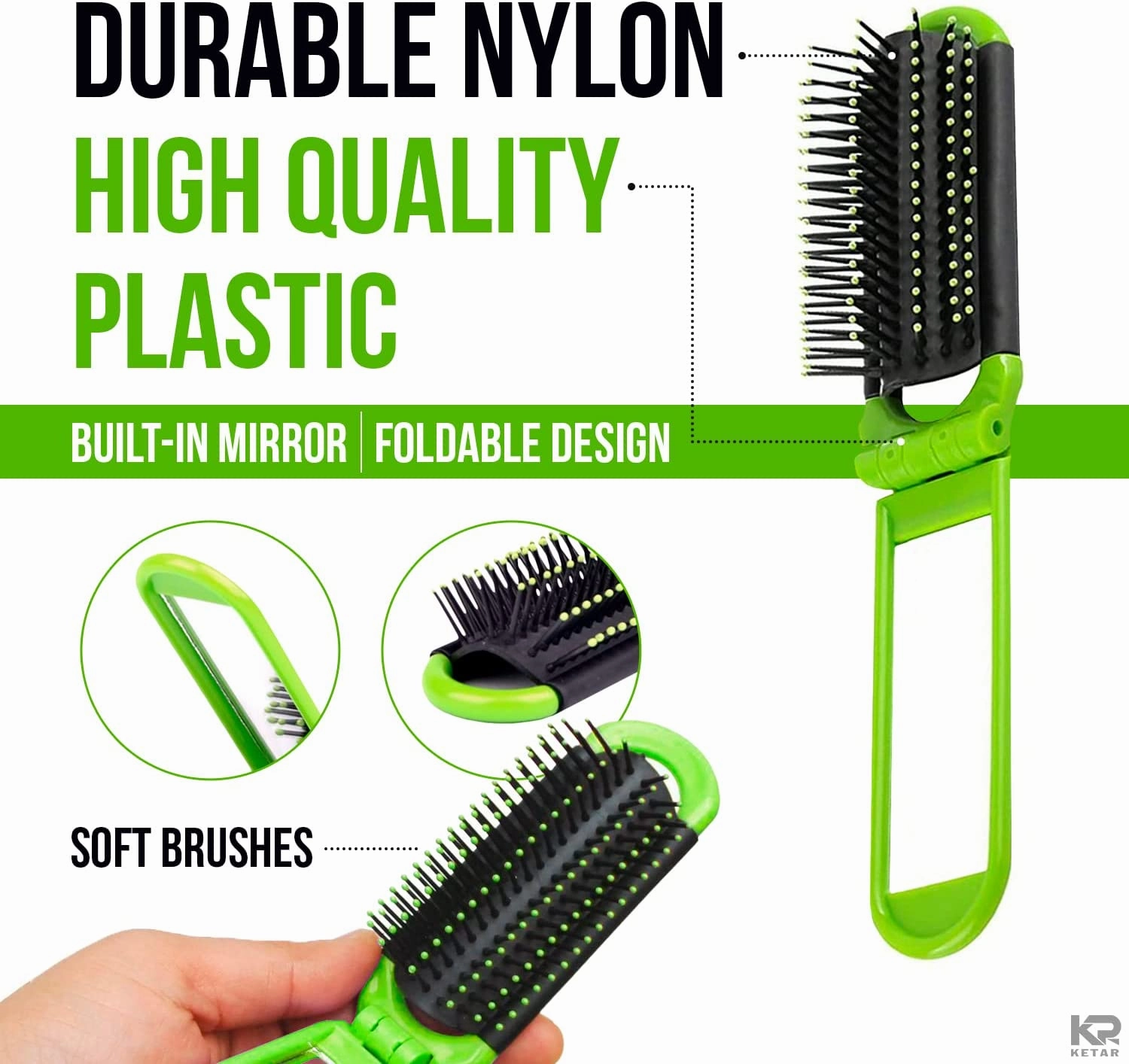 Folding Hair Brush with Mirror