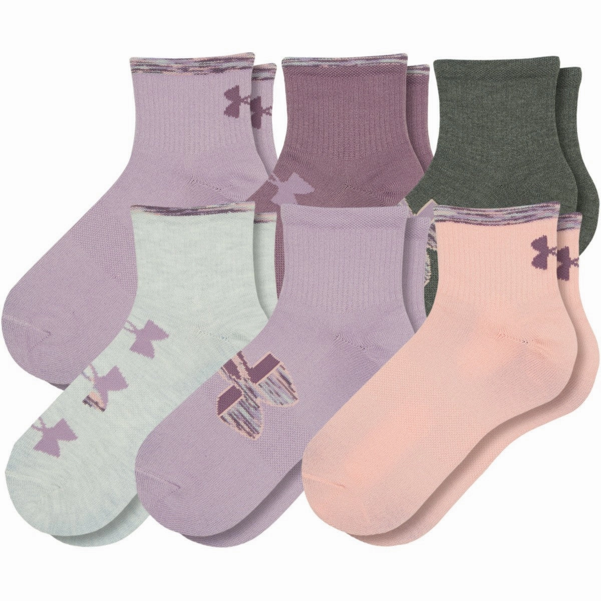 Under Armour Girls' Essential Lite Quarter Socks - 6 Pack