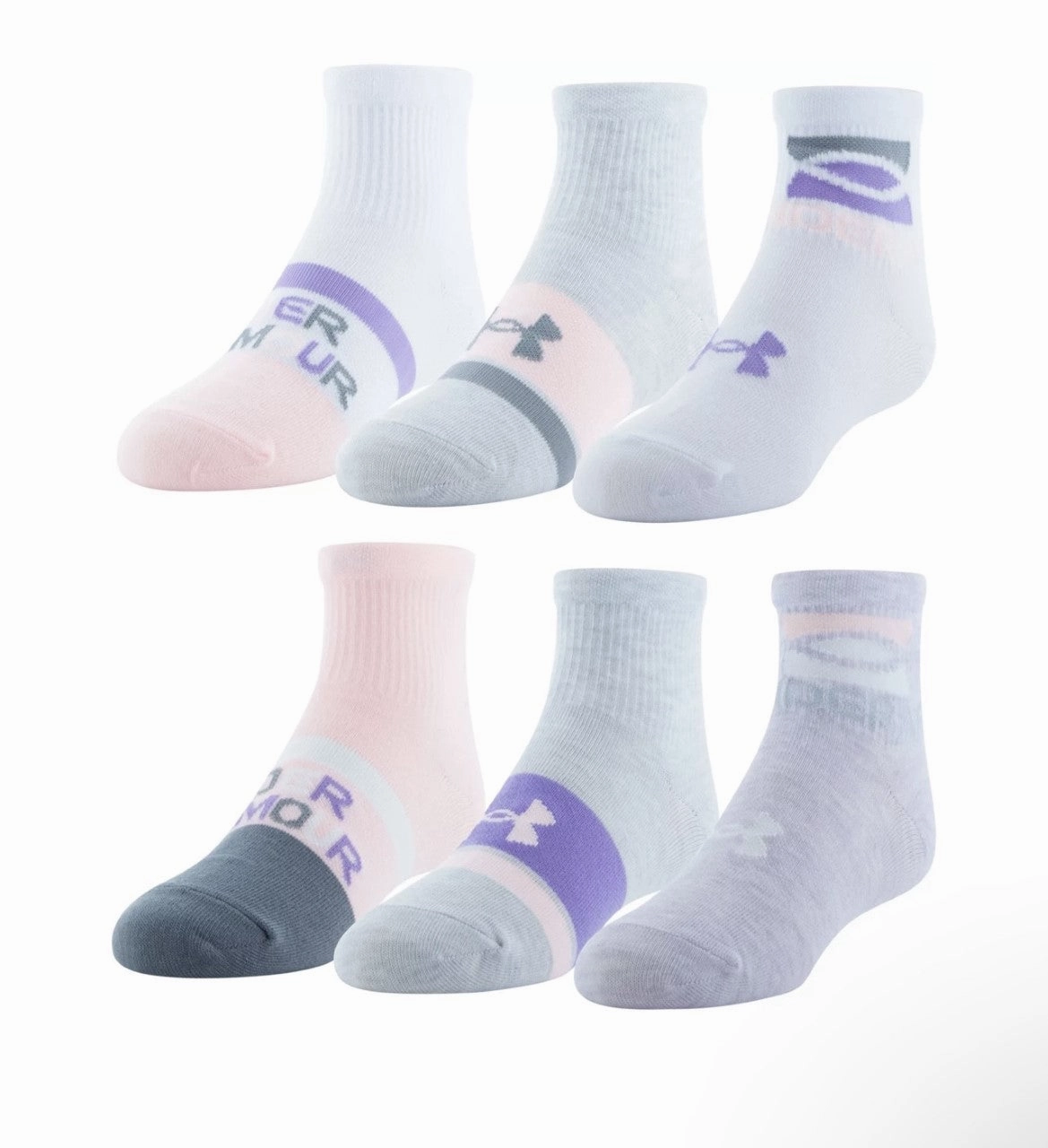 Under Armour Girls' Essential Lite Quarter Socks - 6 Pack