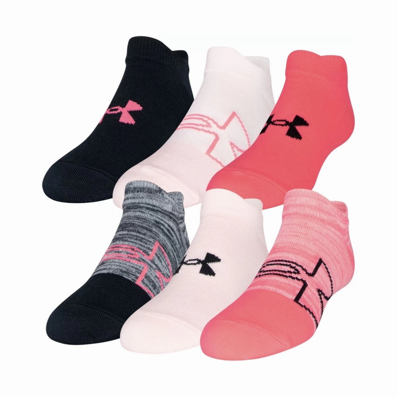 Under Armour Girls' Essential No Show Socks - 6 Pack