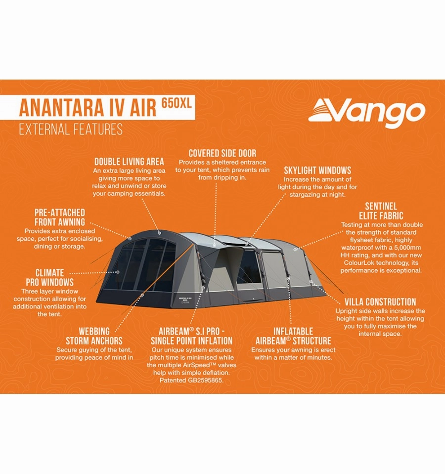 Vango Anantara IV Air 650XL Tent With FREE CARPET, FOOTPRINT AND Small STUDIO