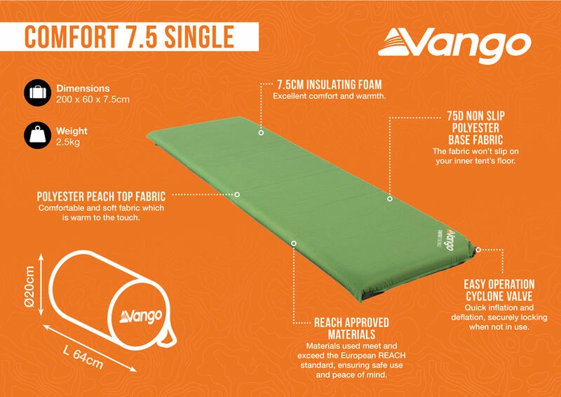 Vango Comfort 7.5cm Single Self Inflating Mat  Artichoke