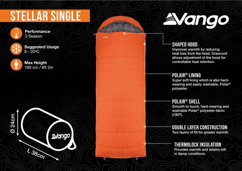Vango Stellar Single Sleeping Bag - Harissa